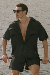 Satin Horizon Short Sleeve Button Up - Black