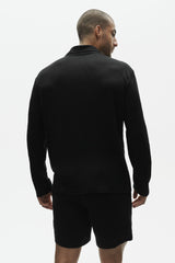 Linen Jersey Coastal Long Sleeve Button Up - Black