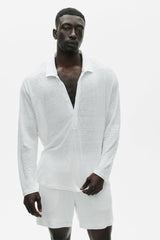 Linen Jersey Coastal Long Sleeve Pullover - White