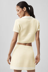 Tennis Club Sweater Knit Cropped Polo - Oatmeal/White