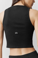 Ribbed Modal Henley Tank - Black