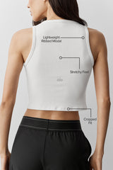 Ribbed Modal Henley Tank - White