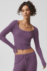Sweater Knit Unwind Long Sleeve - Plum Kiss