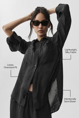 Semi-Sheer Golden Hour Button Down Long Sleeve - Black