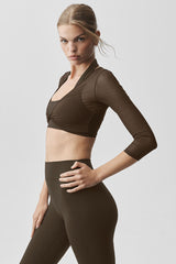 Mesh Knotty 3/4 Sleeve Top - Espresso