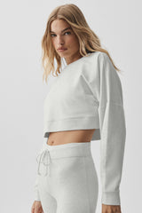 Cropped Sway Crew Neck Pullover - White Heather