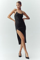 Silk Luminous Slip Dress - Black