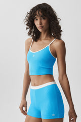 Goddess Ribbed First Pick Bra Tank - Azure Blue/White
