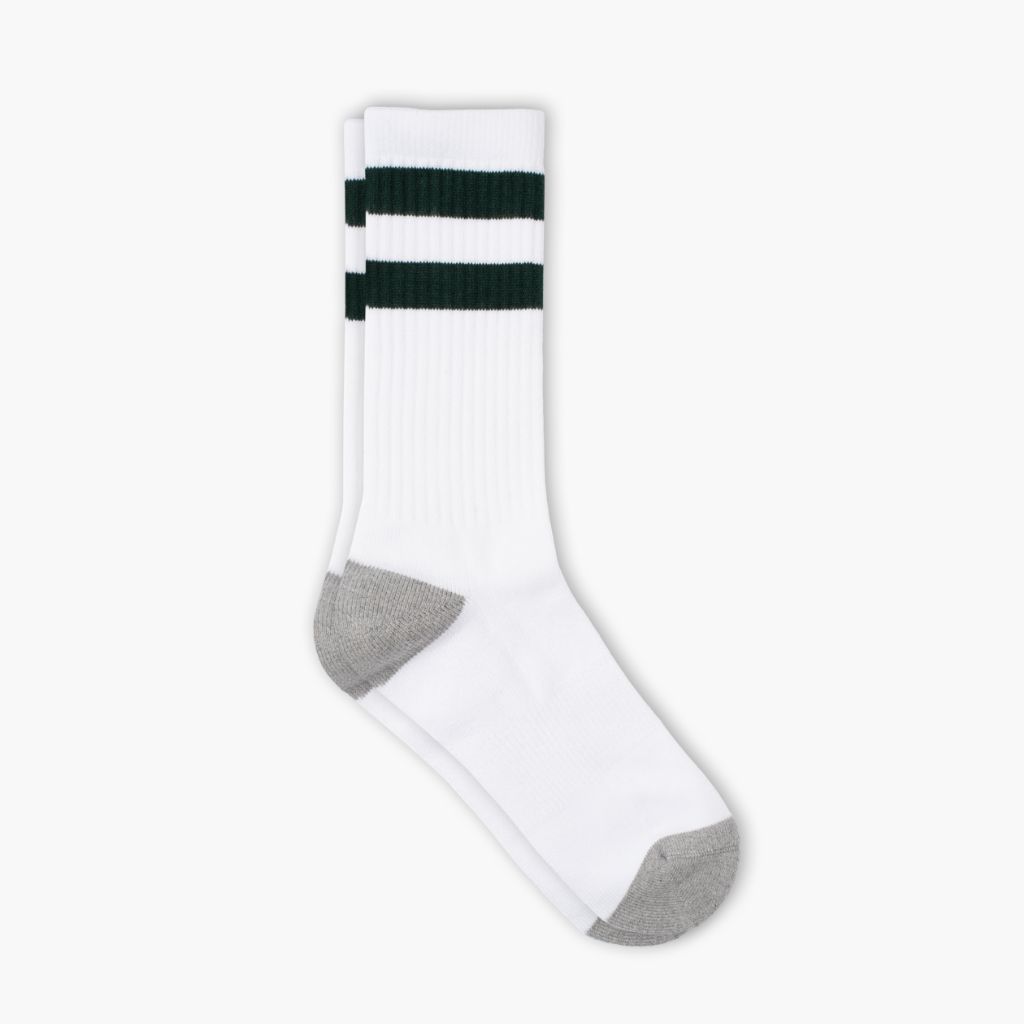 Men's Cotton Crew Sock | White x Green Stripe