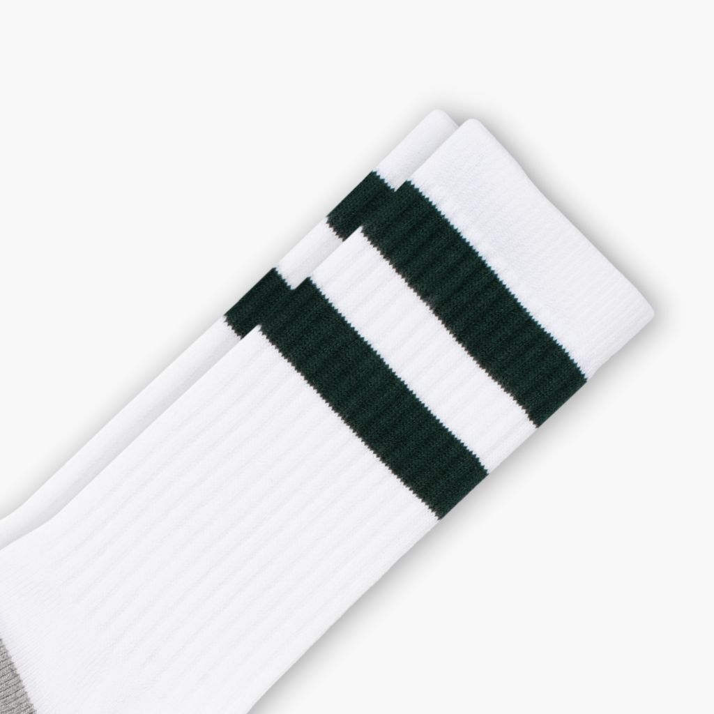 Men's Cotton Crew Sock | White x Green Stripe