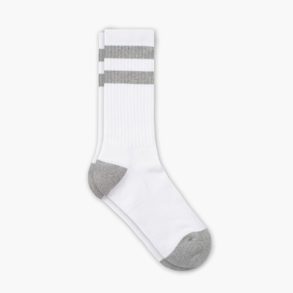 Men's Cotton Crew Sock | White x Grey Stripe
