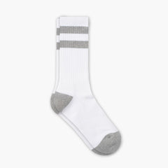 Men's Cotton Crew Sock | White x Grey Stripe