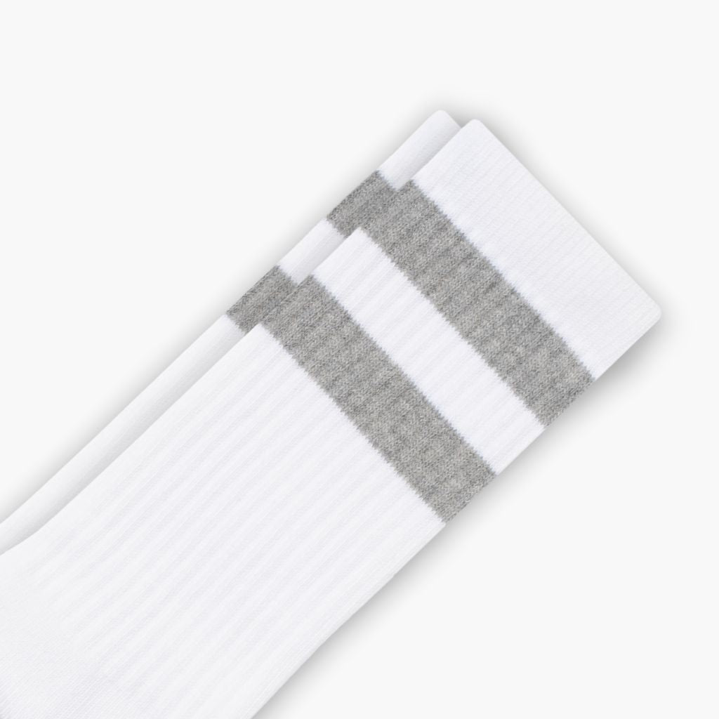 Men's Cotton Crew Sock | White x Grey Stripe