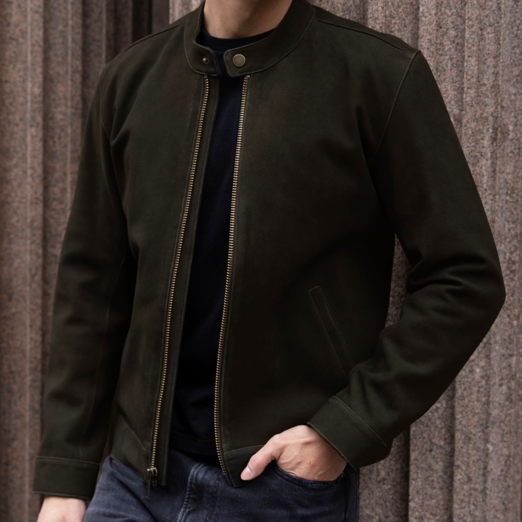 Racer Jacket | Dark Olive Suede