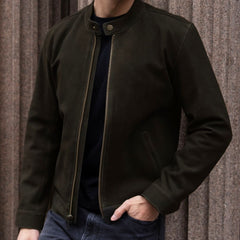 Racer Jacket | Dark Olive Suede