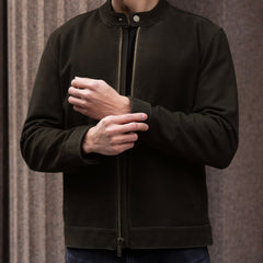 Racer Jacket | Dark Olive Suede