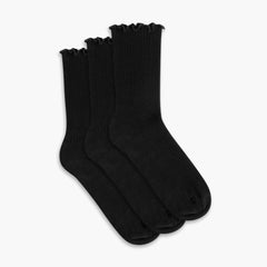 Women's Ruffle Rib Quarter Sock | Black 3-Pack