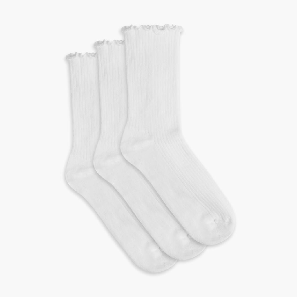 Women's Ruffle Rib Quarter Sock | White 3-Pack