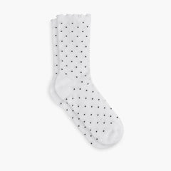 Women's Ruffle Rib Quarter Sock | White x Black Polka Dot