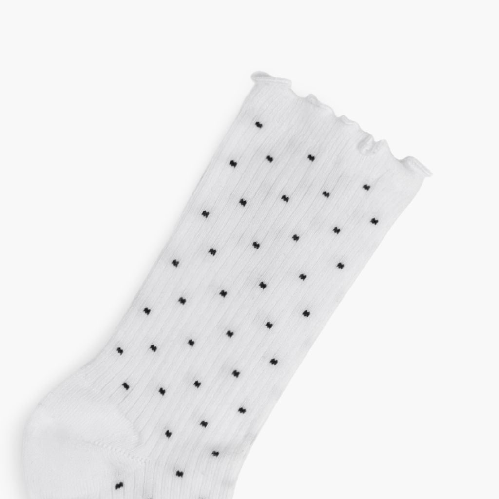 Women's Ruffle Rib Quarter Sock | White x Black Polka Dot