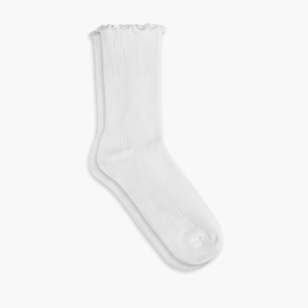 Women's Ruffle Rib Quarter Sock | White