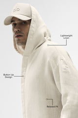Linen Days Button Up Hoodie - Bone