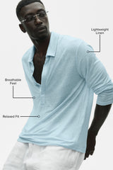 Linen Jersey Coastal Long Sleeve Pullover - Seaside Blue