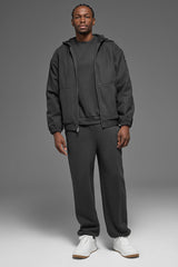 Cotton Canvas Full Zip Hoodie - Anthracite
