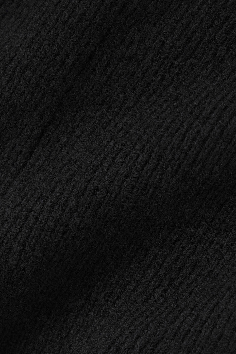 Wool Cashmere Ribbed Noble Full Zip Hoodie - Black