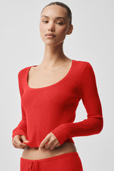 Sweater Knit Unwind Long Sleeve - Bright Red
