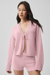 Wool Cashmere New Class Tie Cardigan - Vintage Pink
