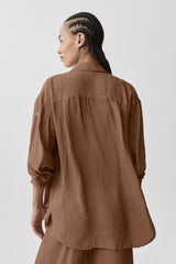 Semi-Sheer Golden Hour Button Down Long Sleeve - Sun Kissed Brown