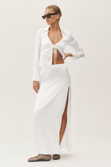 Silk Blend Radiance Long Sleeve Top - White
