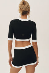 Cotton Cashmere Cropped Capri Dream Cardigan - Black/White