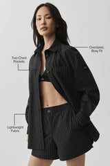 Pinstripe Daylight Button Down Long Sleeve - Black/Titanium
