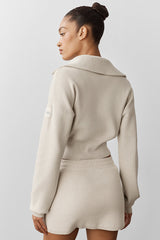 Scholar Knit Cropped Full Zip Jacket - Oatmeal Heather