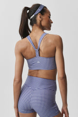 Airlift Gingham Sleek Bra Tank - Navy Gingham